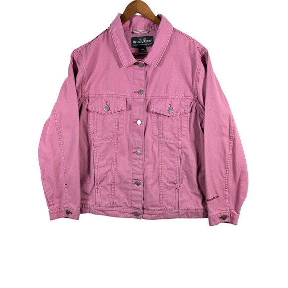 Women's Woolrich Large Pink Embroidered Denim Jacket Woolrich Size Large W - Picture 1 of 9